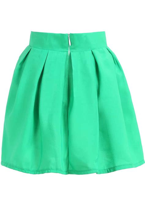 Green Pleated Flare Skirt Sheinsheinside