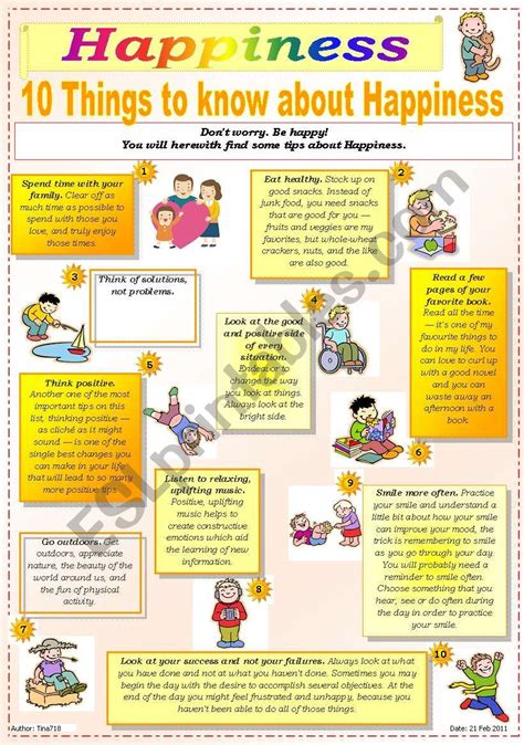 Happiness Esl Worksheet By Tina718