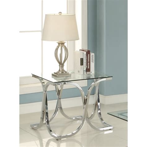 furniture of america sarif square glass top end table in chrome 889435380389 ebay