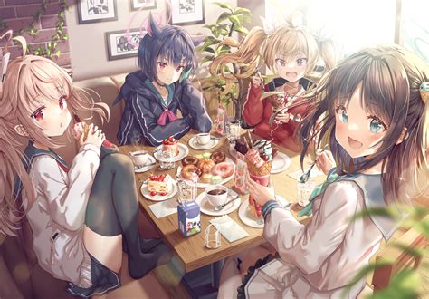 Anime Anime Girls Blue Archive Food Anime Girls Eating Women Quartet