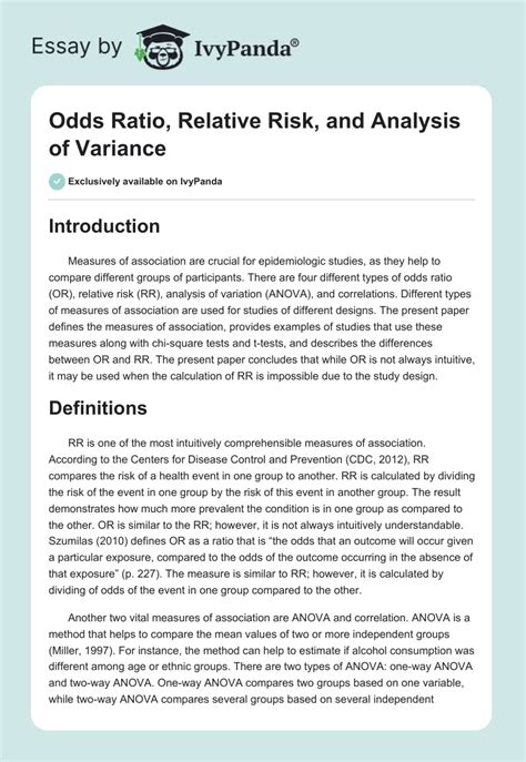 Odds Ratio Relative Risk And Analysis Of Variance 1087 Words Essay
