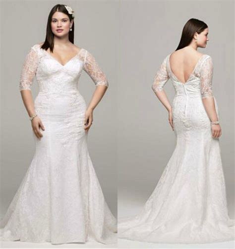 2017 plus size sexy lace v neck wedding dresses mermaid with 3 4 sleeves 9wg3684 open back