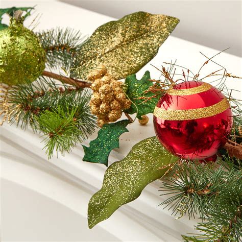 Glittered Christmas Ornaments And Artificial Pine Garland Christmas