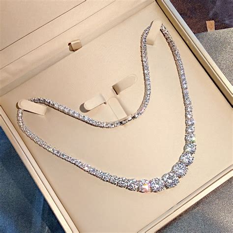 92 Moissanite Diamond Tennis Necklace Solid 18k White Gold Etsy