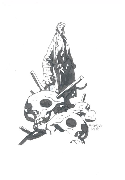 Mike Mignola Hellboy Skulls In Andrea Saladinos Sold Comic Art
