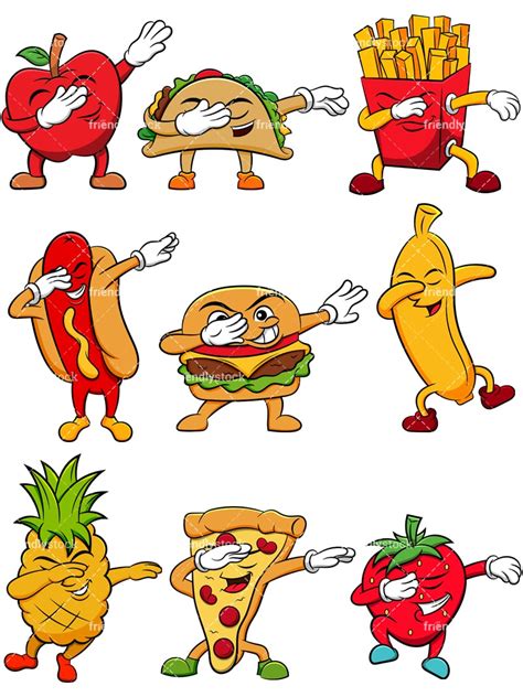Food And Fruit Cartoon Characters Dabbing Collection Friendlystock