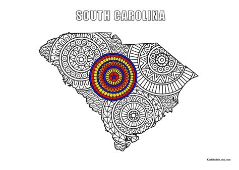 South Carolina Map Colouring Page Digital Download Pdf Etsy