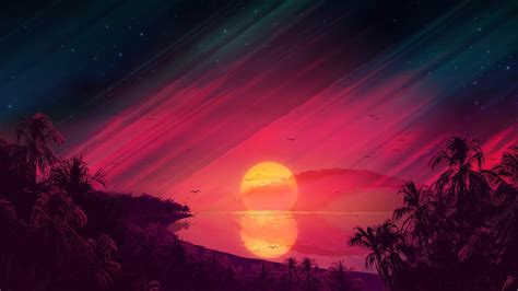 Beautiful Sunset Scenery Landscape Digital Art Illustration 4k