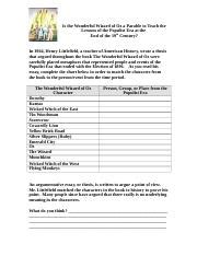 Wizard Of Oz Allegory WebQuest Docx Is The Wonderful Wizard Of Oz A