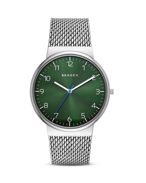 lyst skagen ancher mesh bracelet watch 40mm in green for men