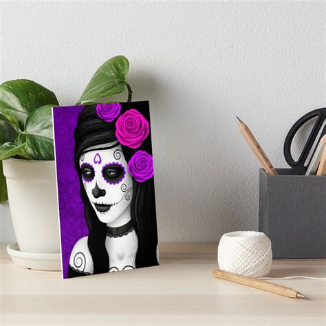 Day Of The Dead Girl With Purple Roses Art Board Print For Sale By