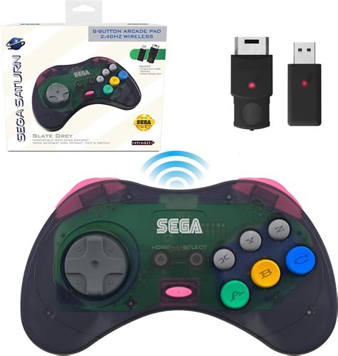 Sega Saturn Slate Grey 8 Button 24 Ghz Wireless Arcade Pad Retro Bit