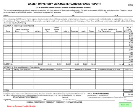 Expense Report Forms Printable Credit Card Expense Report Template