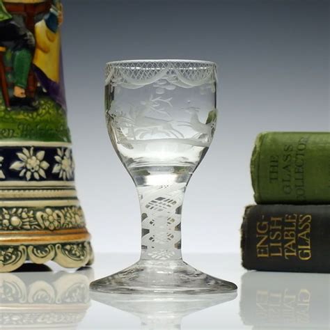 18th century georgian engraved opaque twist dram glass c1760 exhibit antiques port glasses