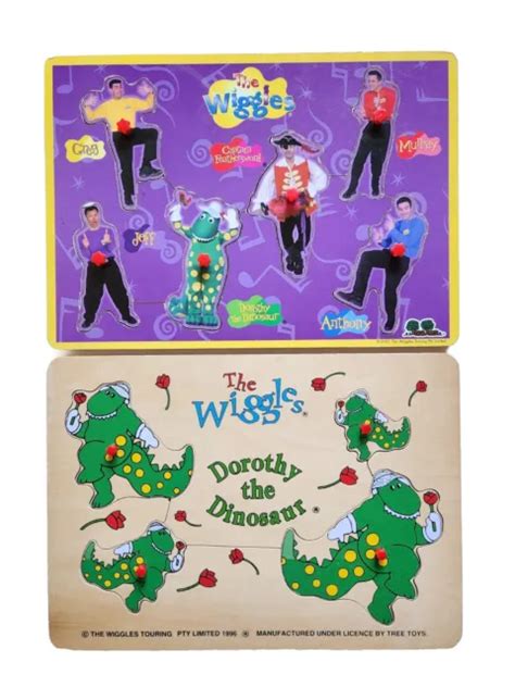 The Wiggles Dorothy The Dinosaur Wooden Peg Puzzles X2 Vguc Vintage