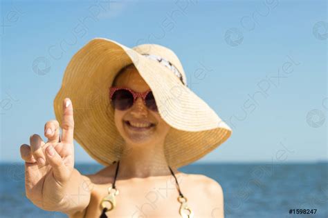 Suntan Lotion Woman Applying Sunscreen Solar Cream Beautiful Happy Cute