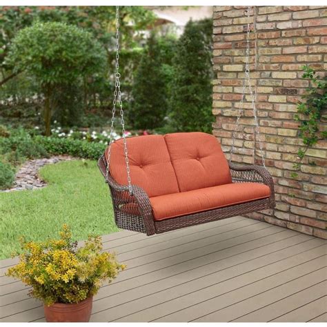 Wicker Outdoor Porch Swing Hanging 2 Person Durable Cushions Patio