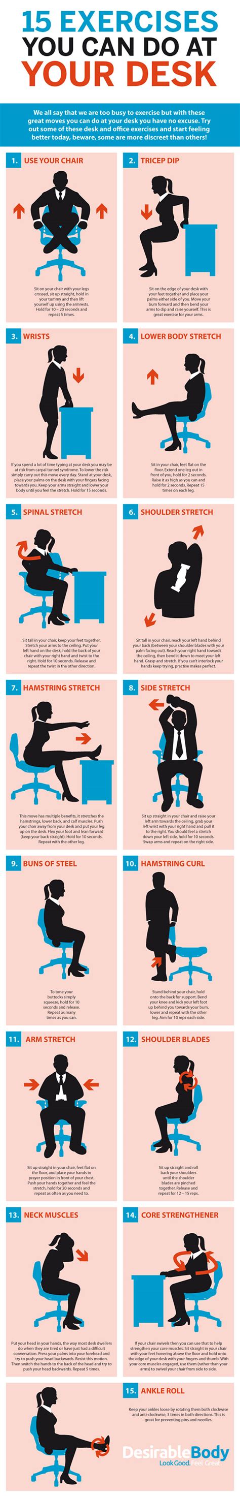 Deskercise 15 Simple Exercises You Can Do At Your Desk Diy Genius