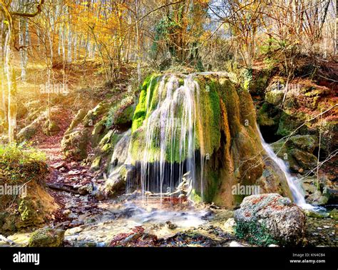 Autumn Waterfall In The Mountains Of Crimea Stock Photo Alamy