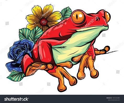 Animal Red Frog Flower Vector Illustration Stock Vector Royalty Free