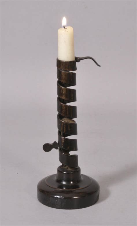 S3067 Antique Treen 18th Century Spiral Candlestick Bada