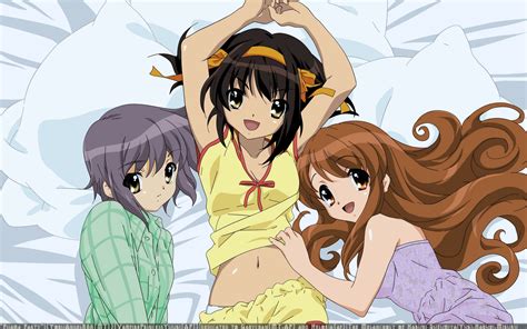 Long Hair Undressing Asahina Mikuru Nagato Yuki Anime Girls Anime