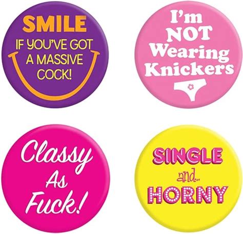 funny 38mm rude badges 4 pack for the ladies uk clothing