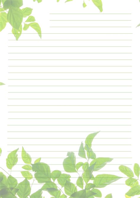 A4 Green Foliage Printabledigital Writing Paperlinedunlined Etsy