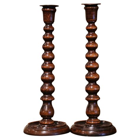 Pair Of Turned Candlesticks In Mahogany For Sale At 1stdibs
