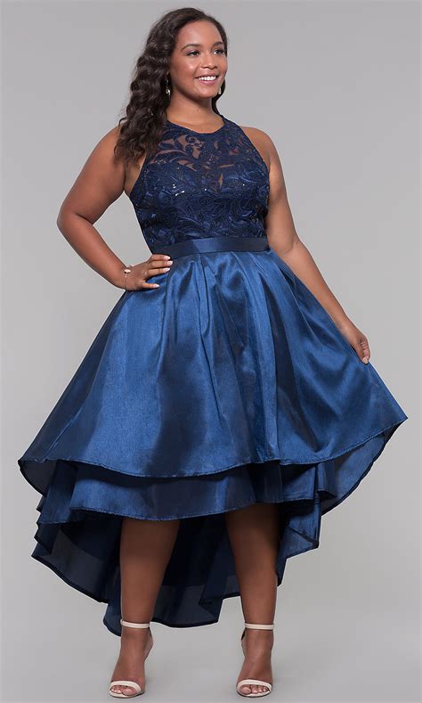 Illusion Lace High Low Plus Size Prom Dress Promgirl
