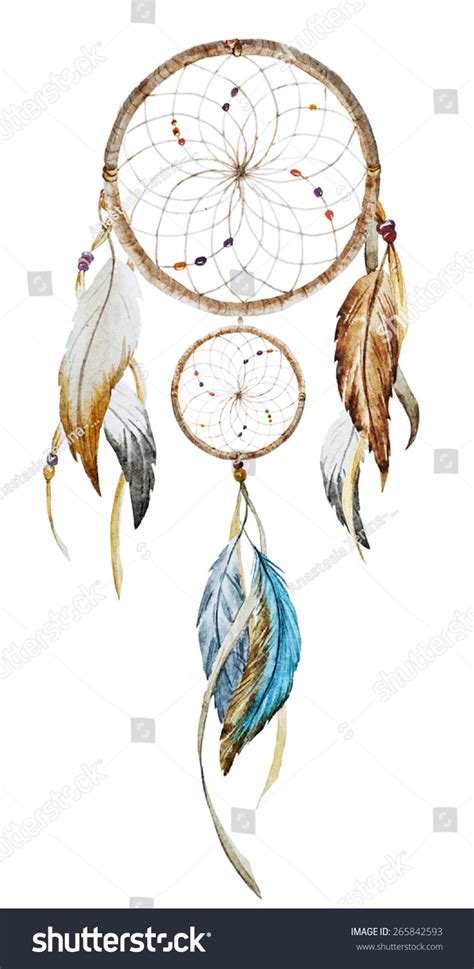 Watercolor Drawing Dream Catcher Feathers Circle Stock Photo