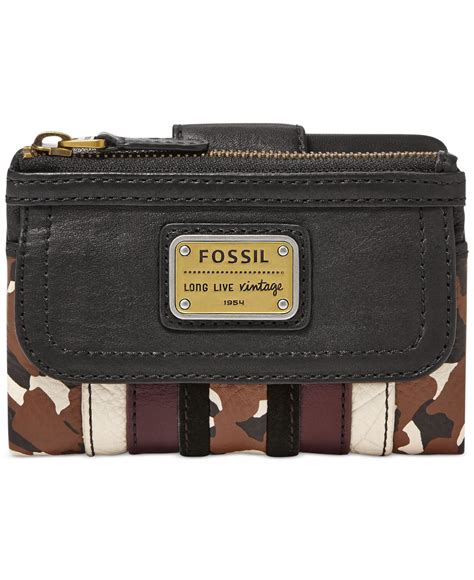 Fossil Emory Leather Patchwork Multifunction Wallet In Brown Brown