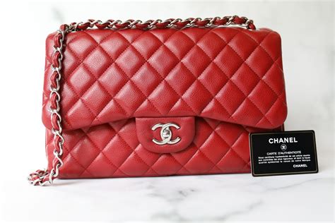 Chanel Classic Jumbo Red Caviar With Silver Hardware Preowned In