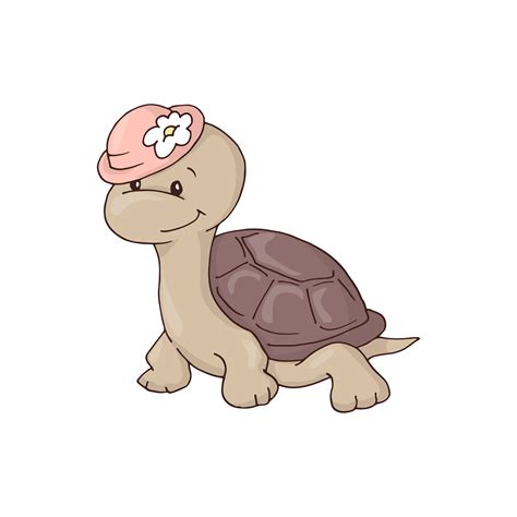 Cute Charming Girl Cartoon Turtle In A Hat With A Flower 489967 Vector