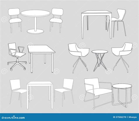 Set Of Furniture Tables And Chairs Sketch Vector Royalty Free Stock