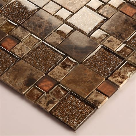 Stone And Glass Mosaic Sheets Square Tiles Emperador Dark Marble Tile