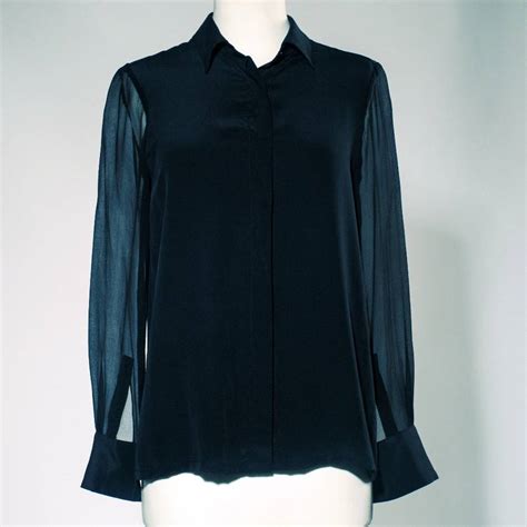 Lauren Silk Shirt With Sheer Chiffon Sleeves In Black By The Silk