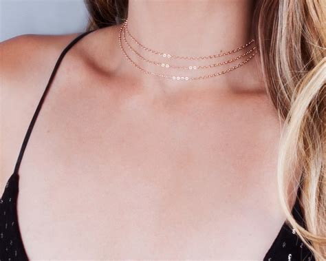 Rose Gold Choker Necklace Delicate Choker Layered Necklace Etsy