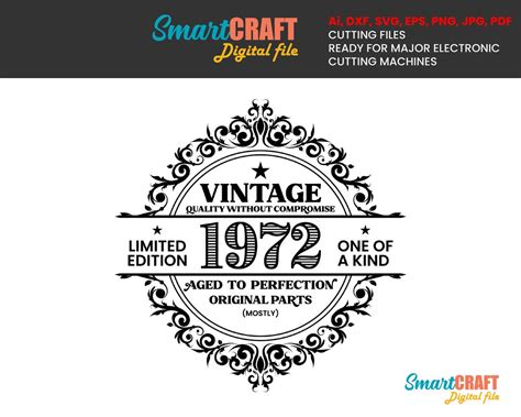 Vintage 1972 SVG Birthday Vintage 1972 SVG Clipart Aged to - Etsy