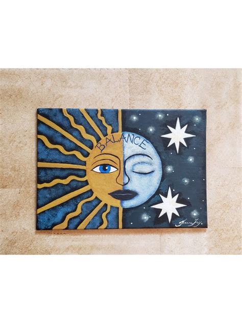 Sun And Moon Painting On Canvas Panel 5x7 Moon Painting Canvas Moon