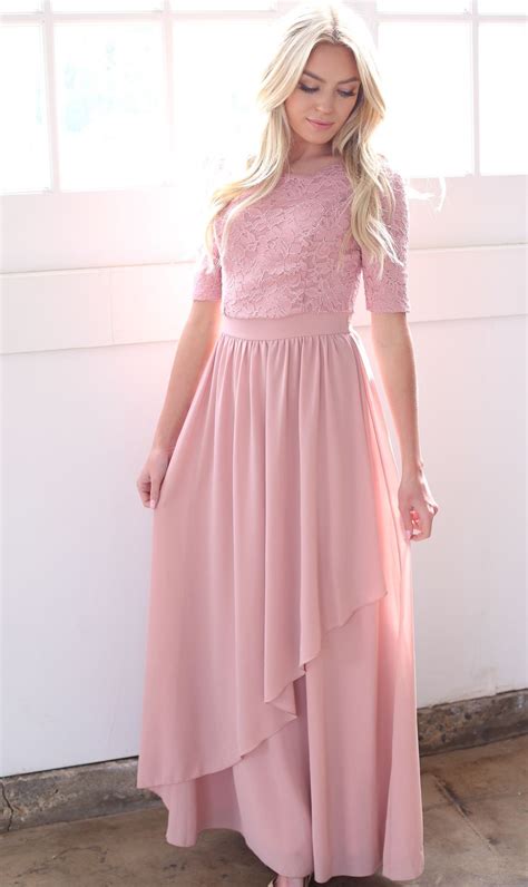 Lauren Modest Semi Formal Maxi Dress In Mauvedusty Pink Maxi Dress