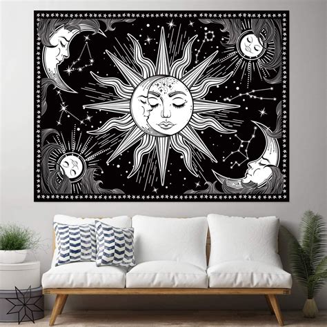 Black And White Tapestry Wall Hanging Mystic Tapestry As Wall Etsy