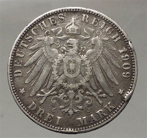 1909 Wilhelm Ii Of Germany 3 Mark German Empire Hamburg Large Silver