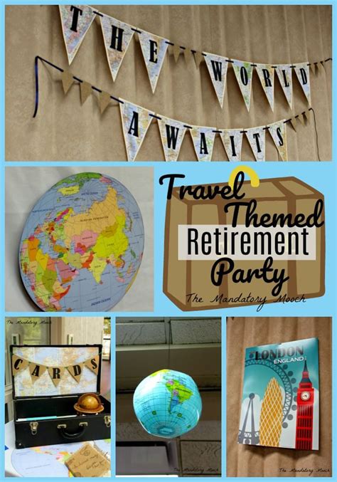 Travel Themed Retirement Party Collage With Globe Map And Other Things