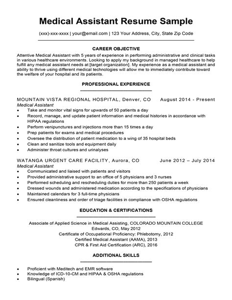 Resume For Medical Assistant Riset