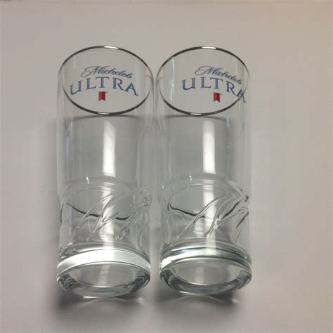 Michelob Ultra Beer Glass M Logo Set Of Two 16 Oz Silver Rim