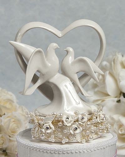 Vintage Rose Pearl And Dove Wedding Cake Topper