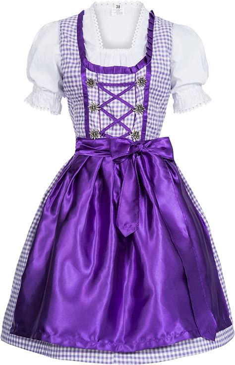 gaudi leathers women s set 3 dirndl pieces checkered 36 purple withe clothing