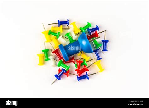 Detail The Different Colored Pins On A White Background Stock Photo Alamy