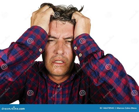 Stressed And Overwhelmed Man Screaming And Pulling Hair In Crazy Stress